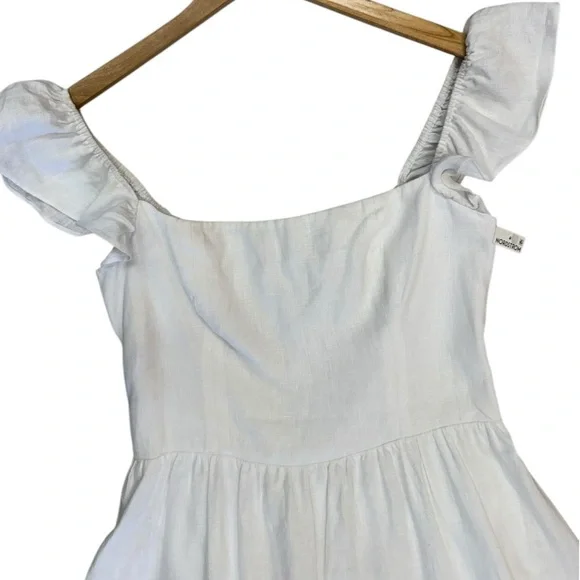 NWT Reformation Lucila Linen Dress Ruffle Trimmed Midi in White Size 8